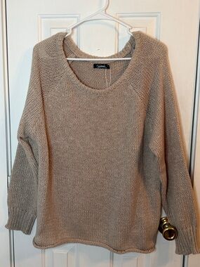 Taupe Knit Women's Sweater - Cozy Crewneck